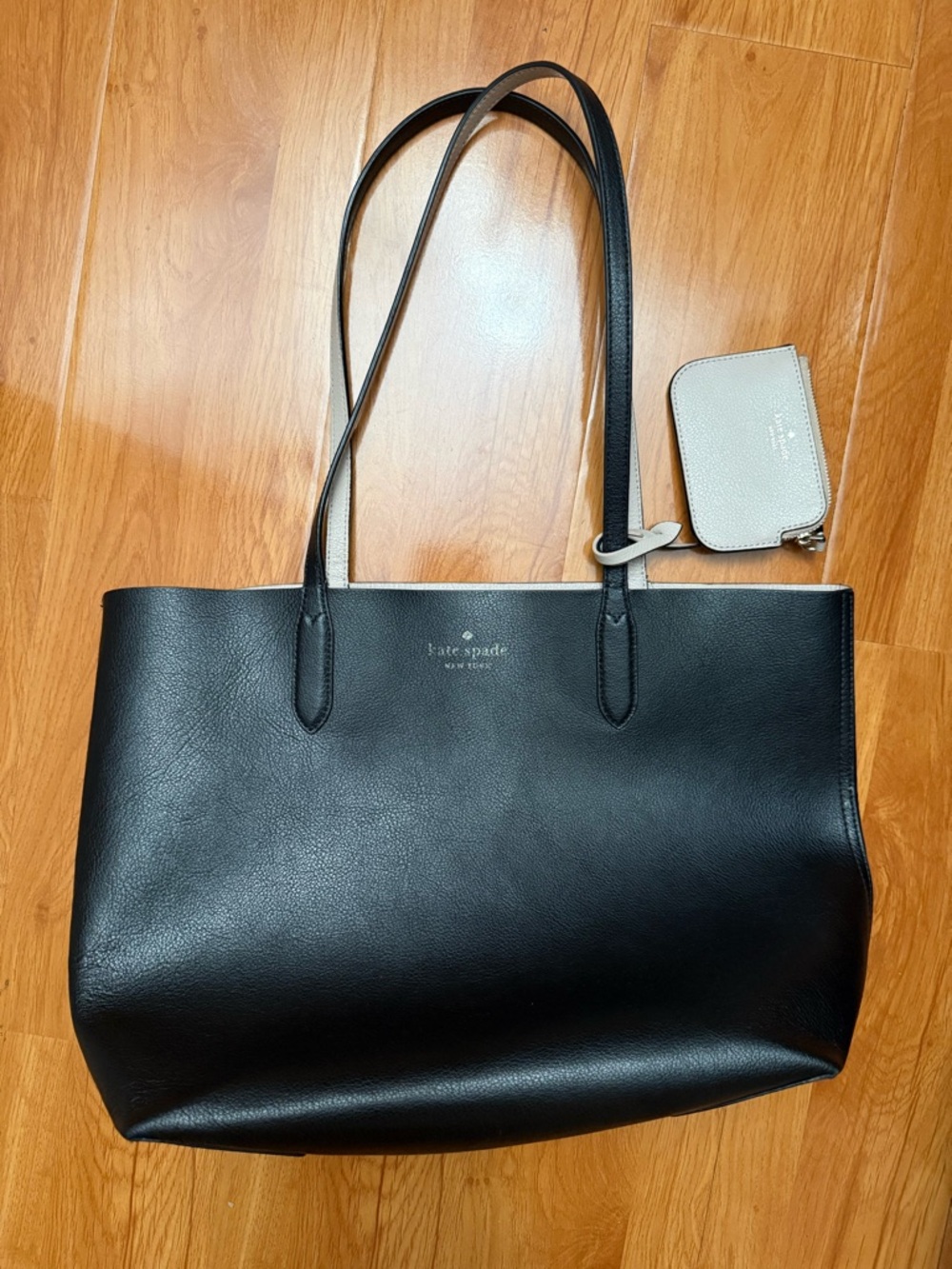 kate spade Large Black Leather Tote with Cream Coin Pouch